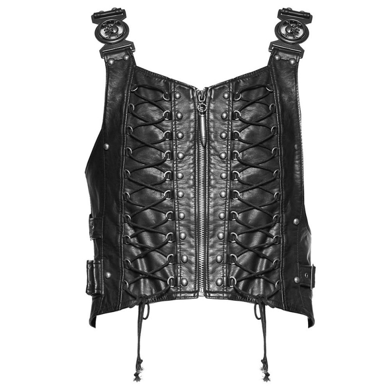 Men Gothic Vest Vintage Pu Leather Vest Men sleeveless Vest Tops Punk Cosplay Club Vest Steampunk